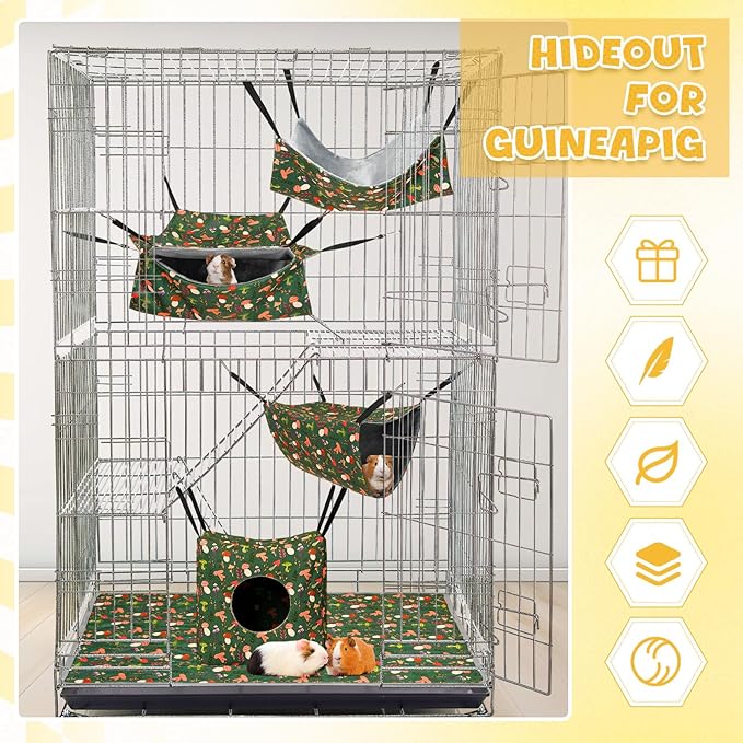 Geelin 8 in 1 Ferret Hammock Set Ferrets Cage Accessories Rat Chinchilla Guinea Pig Hideout Washable Soft Hamster Toys Hanging Tunnels Mats Curtains for Small Animals Pet Bunny Sugar Glider Gifts