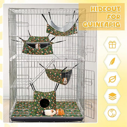 Geelin 8 in 1 Ferret Hammock Set Ferrets Cage Accessories Rat Chinchilla Guinea Pig Hideout Washable Soft Hamster Toys Hanging Tunnels Mats Curtains for Small Animals Pet Bunny Sugar Glider Gifts