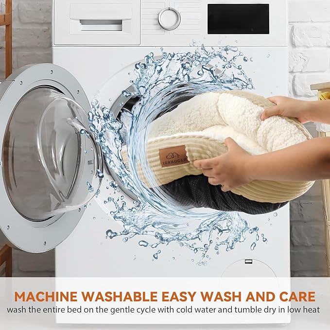 Cat Bed, 23In Dog Beds for Small Dogs, Calming Cat & Dog Beds for Indoor Pets, Pet Beds Comfortable Donut Round Ultra Soft (Camel, 23" L x 23" W x 6.5" Th)