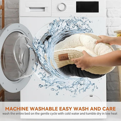 Cat Bed, 23In Dog Beds for Small Dogs, Calming Cat & Dog Beds for Indoor Pets, Pet Beds Comfortable Donut Round Ultra Soft (Camel, 23" L x 23" W x 6.5" Th)