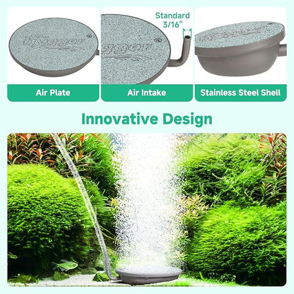 hygger Aquarium Air Stone, 1.5 Inch Fish Tank Bubbler Stone Kit Makes Super Tiny Bubbles, Ultra-High Dissolved Airstone with Stainless Steel Base Aquarium Fish Tank and Hydroponic