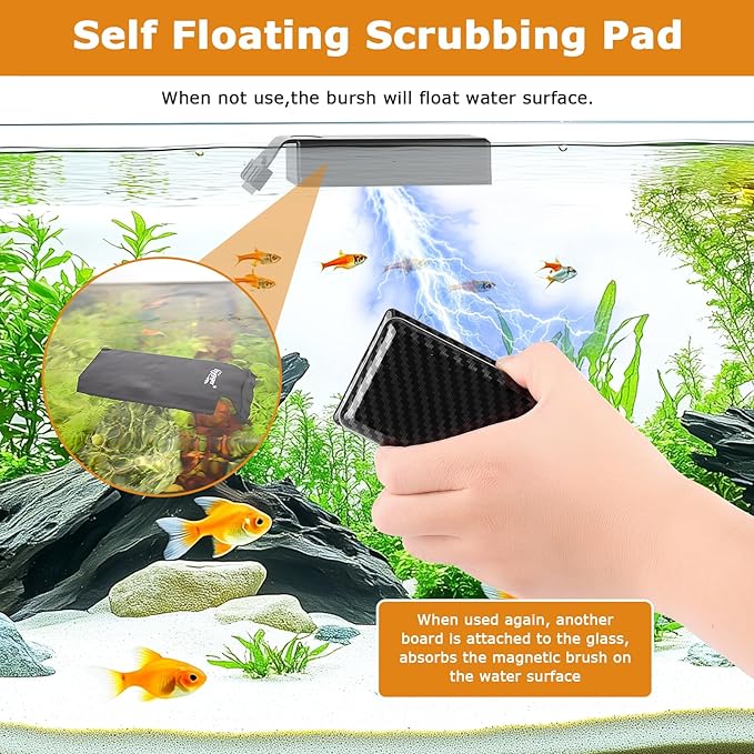 hygger Magnetic Fish Tank Cleaner, Aquarium Glass Cleaner with 2 Detachable Algae Scraper Blade, Floating Scrubber Brush for 1/5"-1/2" Glass/Acrylic Thick Tank, Strong Magnet Algae Remove Tool, M