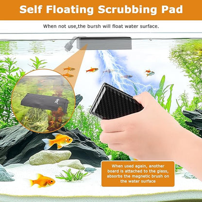 hygger Magnetic Fish Tank Cleaner, Aquarium Glass Cleaner with 2 Detachable Algae Scraper Blade, Floating Scrubber Brush for 1/5"-1/2" Glass/Acrylic Thick Tank, Strong Magnet Algae Remove Tool, M