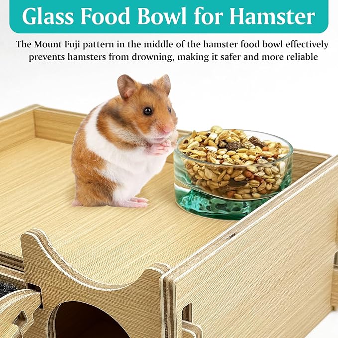 BNOSDM Hamster Food and Water Bowl Mountain Fuji Style Glass Drinking Dwarf Hamster Feeder Anti-Turning Dish for Syrian Hamsters Gerbils Mice Rats or Other Similar-Sized Pets (Green)