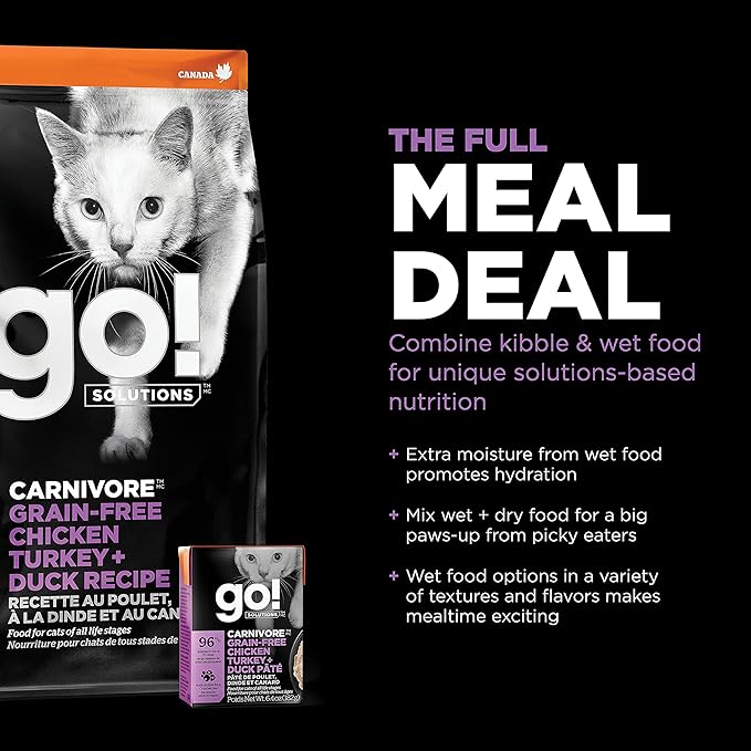 Go! Solutions Carnivore, Grain-Free, Protein Rich Dry Cat Food, Chicken, Turkey and Duck Recipe, 8 lb Bag