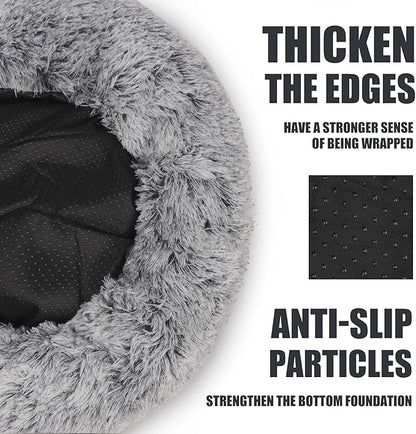 ShinHye Cozy Cat Bed - Round Plush Fluffy Hooded Cave, Indoor/Outdoor, Waterproof & Washable, Calming Anti-Anxiety Design - 23x23 Inch, Grey