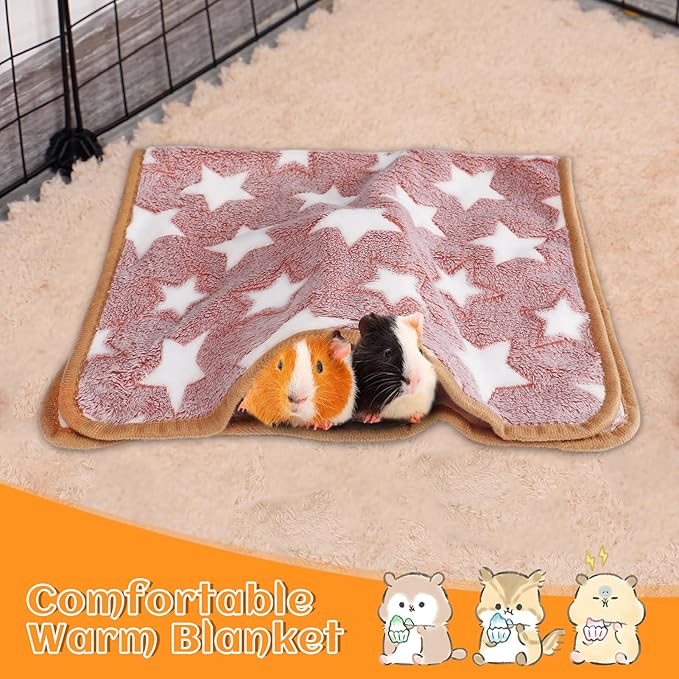 Guinea Pig Blanket, 2 Pack Warm Soft Coral Fleece Small Animal Blankets Washable Pet Cage Liners Sleep Mat Pad Cover for Rabbit Hamster Dog Cat Ferret Chinchilla Hedgehog Bedding, 24" x 16"