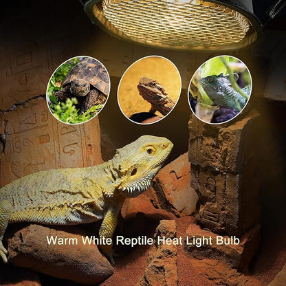G9 Reptile Heat Lamp Bulb and Light Fixture with Safety Mesh, G9 Mini Heat Bulb 50W Warm White, UVA Reptile Heat Lamp and Basking Lampshade for Bearded Dragon Gecko Turtle Lizard Snake