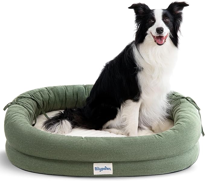 Orthopedic Dog Bed for Large Dogs, Pet Sofa Bed with Egg Crate Foam, 4-Sided Bolster, Removable Washable Cover & Anti-Slip Bottom, Large Calliste Green