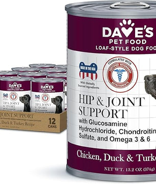 Dave's Pet Food Glucosamine Chondroitin for Dogs, Hip and Joint Support, Gluten-Free, Wet Senior Dog Food, 13.2 oz (Case of 12)
