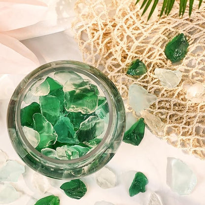 Versatile Frosted Sea Glass Block - 1LB Green Vase fillers, Aquarium Gravels, Sea Glass Decor, Ideal for DIY Crafts, and Home Decor - Perfect for Beach Weddings and More (Green & Turquoise & White)