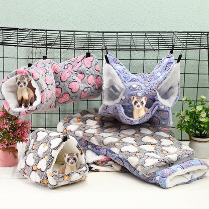 Abbylike 9 Pieces Rat Hammock 3 Tier Guinea Pig Ferret Hammocks Small Pet Hanging Tunnel Glider Toy Guinea Pig Ferret Hideout Bed Cage Accessories for Hamster(Purple, Brown, Gray,Heart)