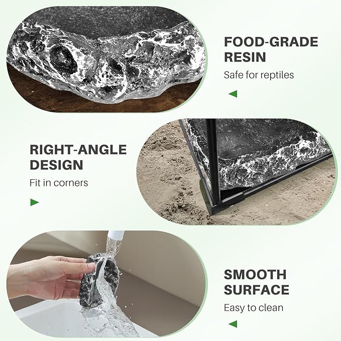 TRUVIC 2 Pack Reptile Feeding Dish Set, Reptile Water Dish Food Bowls for Bearded Dragon Tank Accessories, Resin Terrarium Bowls for Leopard Gecko, Lizard, Chameleon, Hermit Crab, Tortoise, Frog