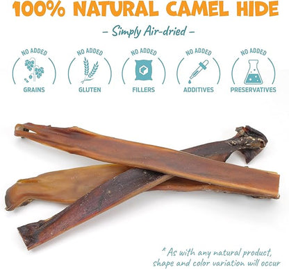 Camel Skin Dog Chews for Aggressive Chewers - Hypoallergenic Natural Collagen Sticks for Dental Health & Protein Boost - Long Lasting Treats for Large Dogs