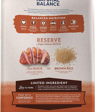 Natural Balance Limited Ingredient Adult Dry Dog Food with Healthy Grains, Reserve Duck & Brown Rice Recipe, 4 Pound (Pack of 1)