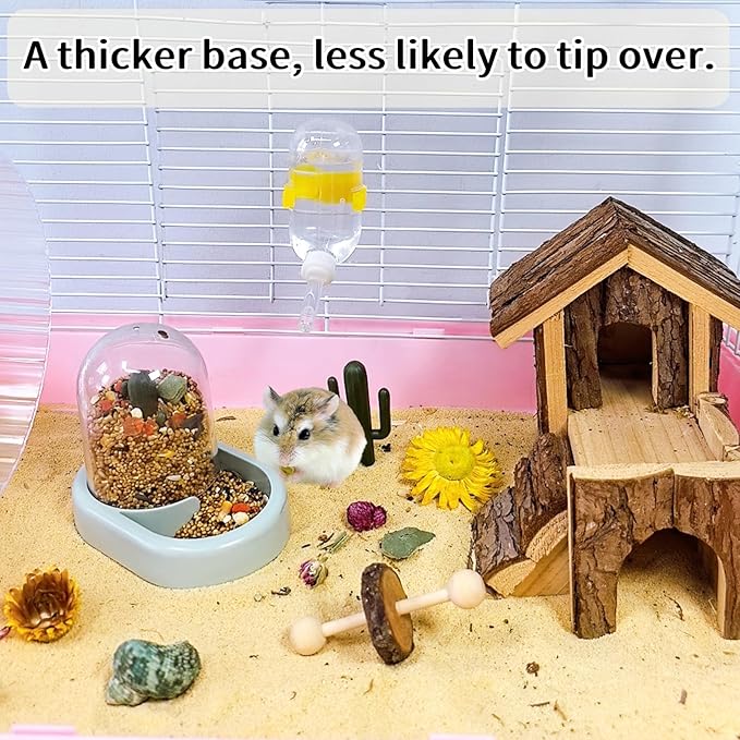 Hamiledyi Automatic Hamster Feeder Rat Food Dispenser Bowl with Water Bottle Food Dish Bowl for Dwarf Hamster Mouse Gerbils (Green)