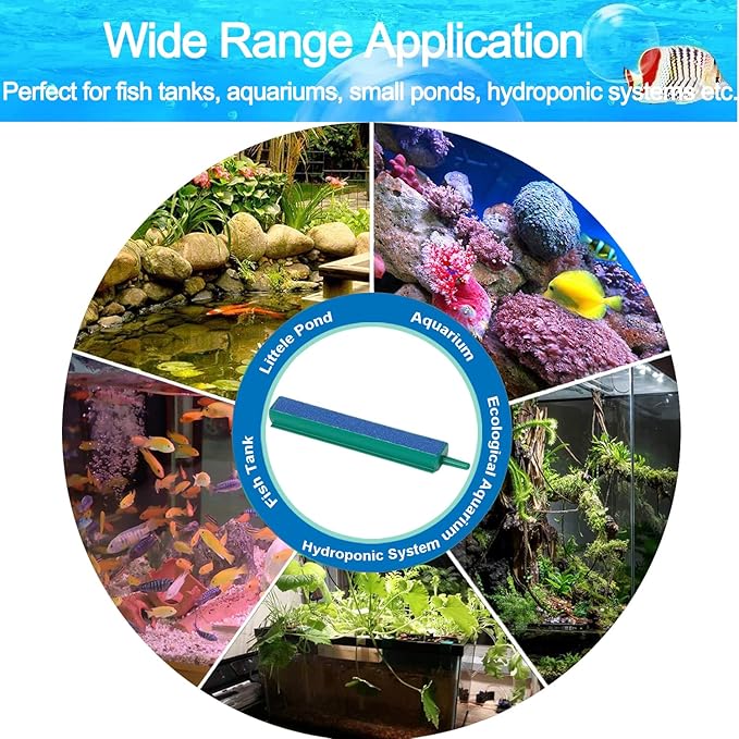 Fish Air Stone 8 Inch Airstones Kit with 5 Pcs Square Oxygen Diffuser Bubble Release Mineral Airstones for Fish Tank Pumps Small DWC Bucket Needs