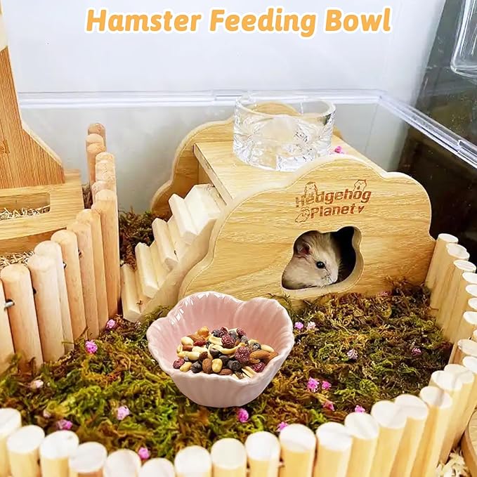 Tfwadmx 2 Pcs Hamster Food Bowl, Ceramic Pet Hamster Bowl Dwarf Hamster Food Bowl Feeder Hamster Water Rat Bowl Small Animal Food Dish for Golden Bears, Hedgehogs, Dutch Pigs, Parrots (Pink)