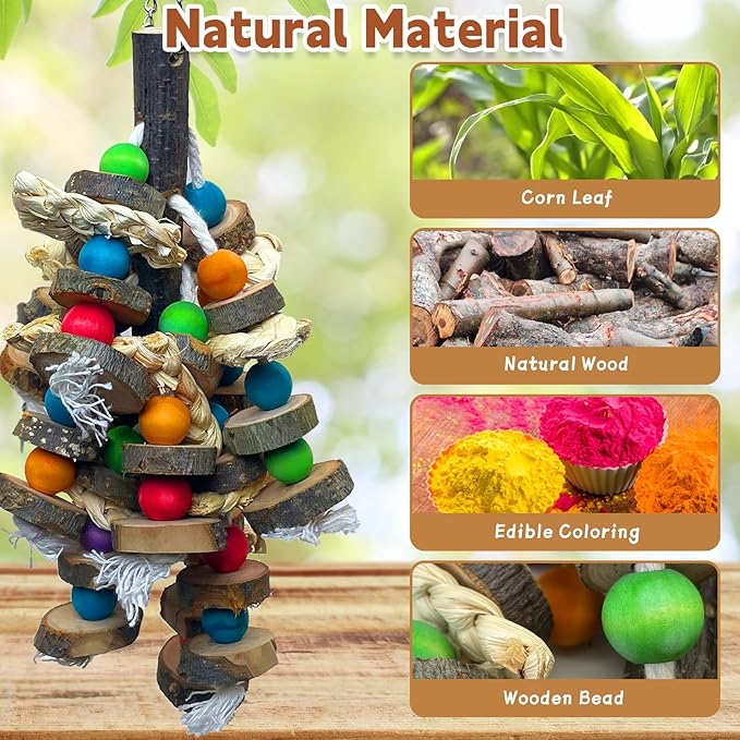 PINVNBY Bird Toys Parrot Toys, Natural Wood Bird Chewing Toys, Parakeet Hanging Toys for African Grey Macaws Cockatoos Eclectus Amazon Small and Medium-Sized Parrot