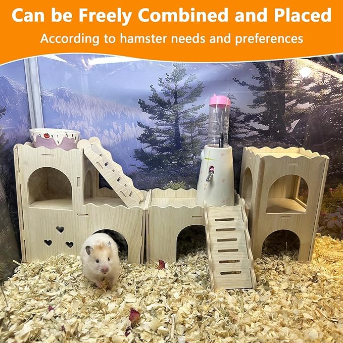 Hamster Hideout House Multi Chamber Rat Hide Hut Castle Large Climbing Playground Exploring Labyrinth Tunnel for Syrian Dwarf Gerbils Hamsters Mice (Pattern B)