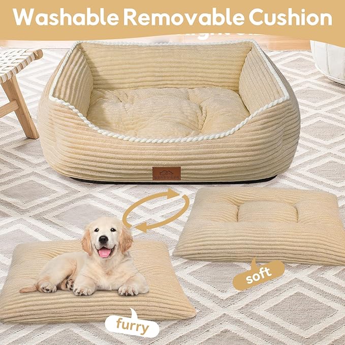 Rectangle Cat Dog Bed for Large Medium Small Pets Indoor Outdoor Machine Washable Sleeping Sofa Non-Slip Bottom Soft Puppy Bed Durable Orthopedic Calming Pet Cuddler (Medium, Coffee)