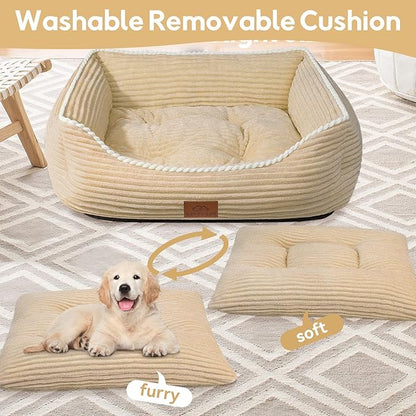 Rectangle Cat Dog Bed for Large Medium Small Pets Indoor Outdoor Machine Washable Sleeping Sofa Non-Slip Bottom Soft Puppy Bed Durable Orthopedic Calming Pet Cuddler (Medium, Coffee)