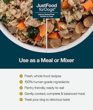 JustFoodForDogs JustFresh Home-Cooked Beef Dog Food with No Preservatives, Resealable Package, Human Grade Wet Dog Food, 12 oz - 7 Pack