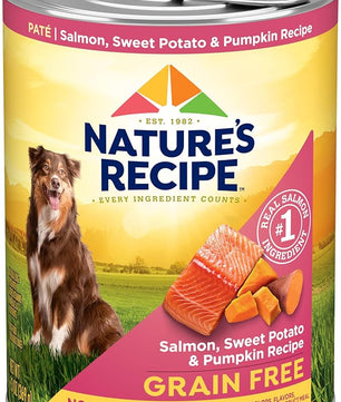Nature's Recipe Grain Free Salmon, Sweet Potato, and Pumpkin Recipe Wet Dog Food, 13 oz. Can, 12 Count