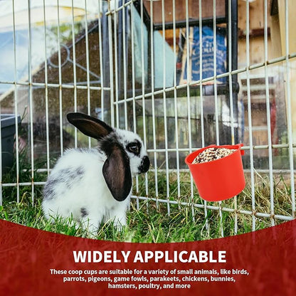 40 Pcs Cage Cups Birds Feeders Bird Water Dispenser Hanging Quail Waterer Plastic Chicken Feeding Watering Dish for Small Coop Parrot Parakeet PET Poultry Pigeon Gamefowl Food Seed Bowl Supplies(Red)