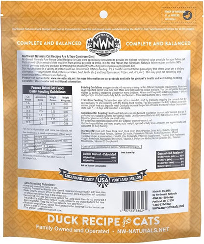 Northwest Naturals Freeze-Dried Duck Cat & Kitten Food – Bite-Sized Nibbles – Healthy, Limited, Human-Grade Ingredients, All-Natural, High-Protein – Complete & Balanced, Grain-Free – 11 oz (Pack of 3)