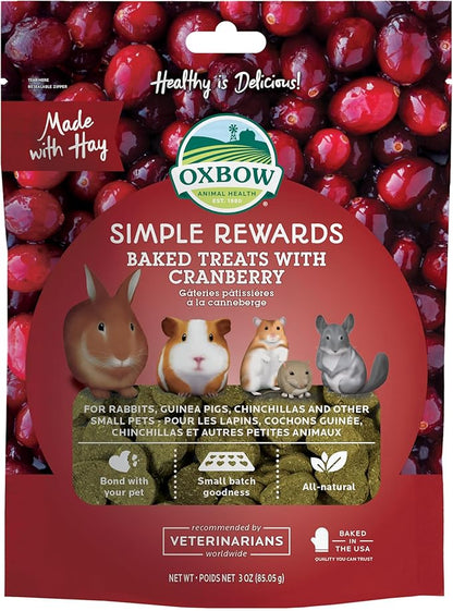 Oxbow Animal Health Simple Rewards Cranberry Treats, Timothy Hay Guinea Pig & Bunny Treats, Made with Oxbow Guinea Pig Hay, Timothy for Rabbit, Made in USA, 3 oz Bag