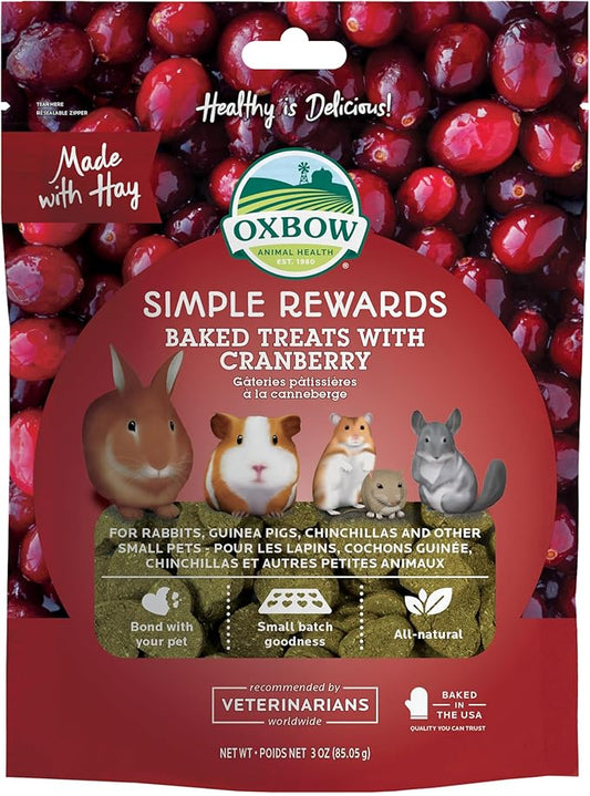 Oxbow Animal Health Simple Rewards Cranberry Treats, Timothy Hay Guinea Pig & Bunny Treats, Made with Oxbow Guinea Pig Hay, Timothy for Rabbit, Made in USA, 3 oz Bag