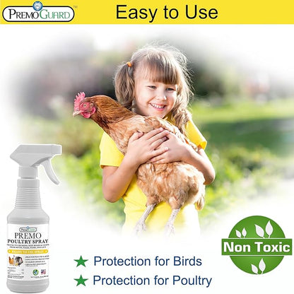 Poultry Spray by Premo Guard – 16 oz – Treat Mites, Fleas, Flies, and Lice – Effective Plant Based – Chicken, Turkey, Waterfowl, and Birds – Best Natural Protection for Control & Prevention