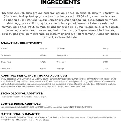 Go! Solutions Carnivore, Grain-Free, Protein Rich Dry Cat Food, Chicken, Turkey and Duck Recipe, 3 lb Bag