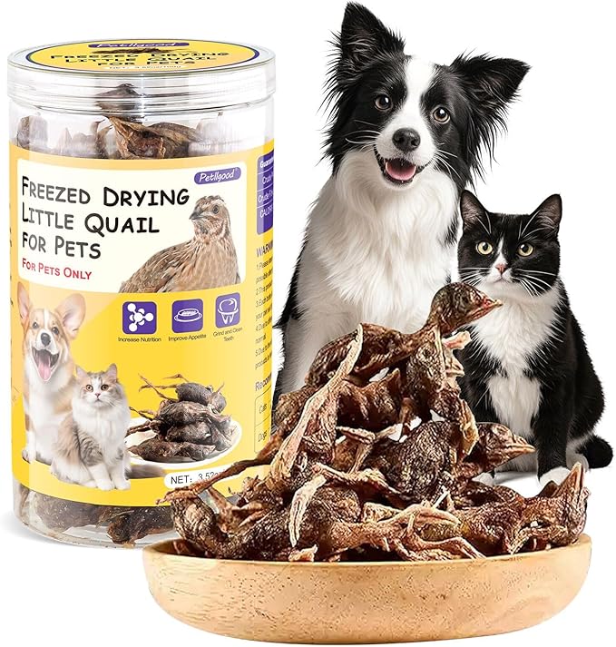 3.52oz/100g Freeze Dried Little Quail, Dogs Cats Treats with High Protein, Single Ingredient Pet Snacks, Healthy Tasty Dry Pet Food