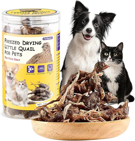 3.52oz/100g Freeze Dried Little Quail, Dogs Cats Treats with High Protein, Single Ingredient Pet Snacks, Healthy Tasty Dry Pet Food