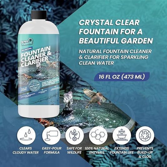 16oz Water Fountain Cleaner - Cleans 80 Gallons of Water, Bird Bath Cleaner Safe for Birds and Wildlife, Ideal for Indoor & Outdoor Use - Prevents Dirt Build-Up and Clog, Safe for Stone, Metal & More