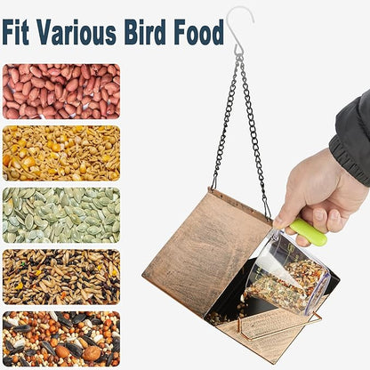 MYITYARD Hanging Bird Feeder, Small Metal Wild Bird Feeders for Outdoors, Garden Yard Decorative Birdfeeder, Square Vintage Bronze