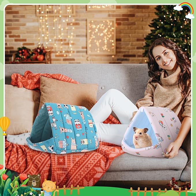 Ripeng 6 Pcs Guinea Pig Hideout Guinea Pig Bed House Rabbit Tunnel Washable Small House Cage Accessories for Hedgehog Mouse Chinchillas Hamster Ferrets Bearded Rats(7.9inch Ocean Park)