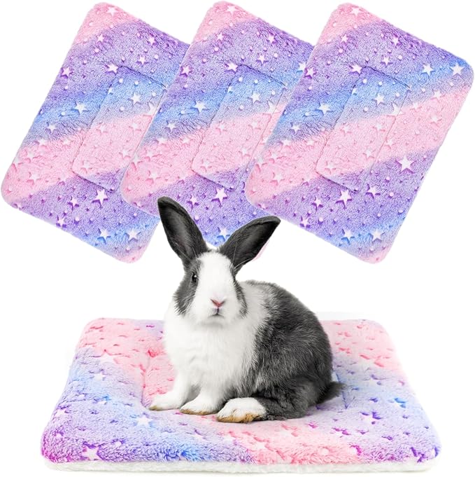 4-Pack Rabbit Bed, Washable Bunny Mat, Fleece Guinea Pig Bedding, Soft Flannel Small Animal Cage Liner, Blanket for Hamster Ferret - 19"x13"