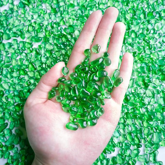 Keedolla 3 LB Green Sea Glass Aquarium Pebbles Polished Betta Fish Tank Gravel, Clear Fish Bowl Pebbles Colorful Glass Stones Rocks for Decoration Vases Aquarium Gravel Decor Art Craft