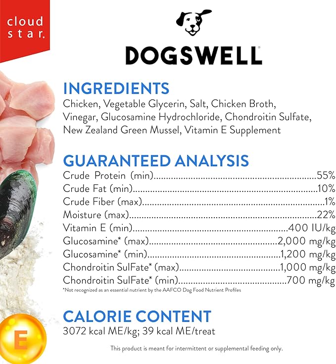 Dogswell Jerky Hip and Joint Dog Treats Grain Free Made in USA Only, Glucosamine and Chondroitin, 24 oz Chicken