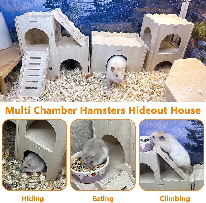 Hamster Hideout House Multi Chamber Rat Hide Hut Castle Large Climbing Playground Exploring Labyrinth Tunnel for Syrian Dwarf Gerbils Hamsters Mice (Pattern B)