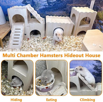 Hamster Hideout House Multi Chamber Rat Hide Hut Castle Large Climbing Playground Exploring Labyrinth Tunnel for Syrian Dwarf Gerbils Hamsters Mice (Pattern B)