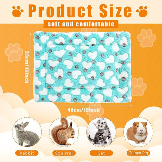 4-Piece Rabbit Bunny Bed - 13 x 19 Inch Guinea Pig Bed Mats - Plush Bunny Pad Mats for Small Animals, Dogs, Cats, Hamsters - Heart Pattern