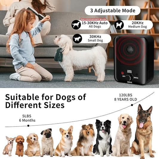 Anti Barking Device, 3 Modes Ultrasonic Anti Barking Device for Dogs, 33Ft Rechargeable Dog Barking Deterrent Devices Indoor Outdoor Dog Barking Control Box Silencer Stop Barking Dog Device (Black)