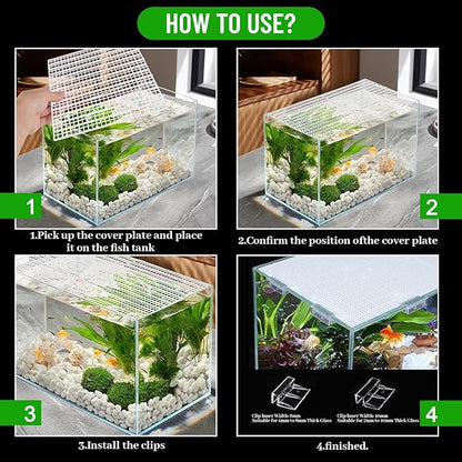 VOGGV 4 Aquarium Lid Hood Fish Tank Cover with Plastic Grid Panel Egg Crate Grate -Included 6PCS*6mm and 6PCS*10mm Fish Tank Lid Clips