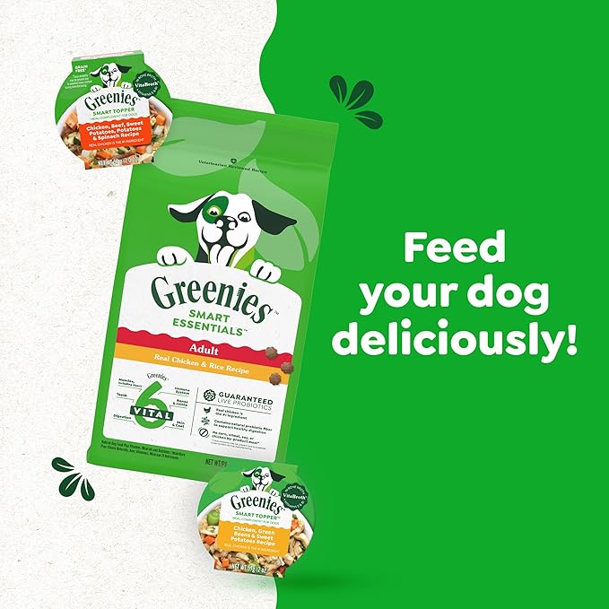 Greenies Smart Topper High Protein Wet Mix-in for Dogs, Chicken, Beef, Sweet Potatoes, Potatoes & Spinach Recipe in Vitabroth Broth- Bone Broth + Vitamins E & B1, 10 Count