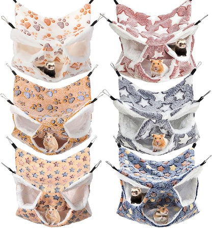 Sadnyy 6 Pieces Guinea Pig Rat Hammock Three Layer Ferret Bed Small Animal Hanging Pet Cage Hammock for Chinchilla Rat Sugar Glider Squirrel Reptiles(Cute Pattern)