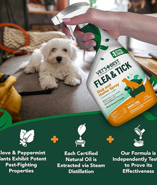 Vet’s Best Flea and Tick Home Spray – Plant-Based Flea and Tick Treatment for Dogs and Indoor Use – Natural Spray with Essential Oils for Flea Control in Home – 32 oz Bottles, 2 Pack